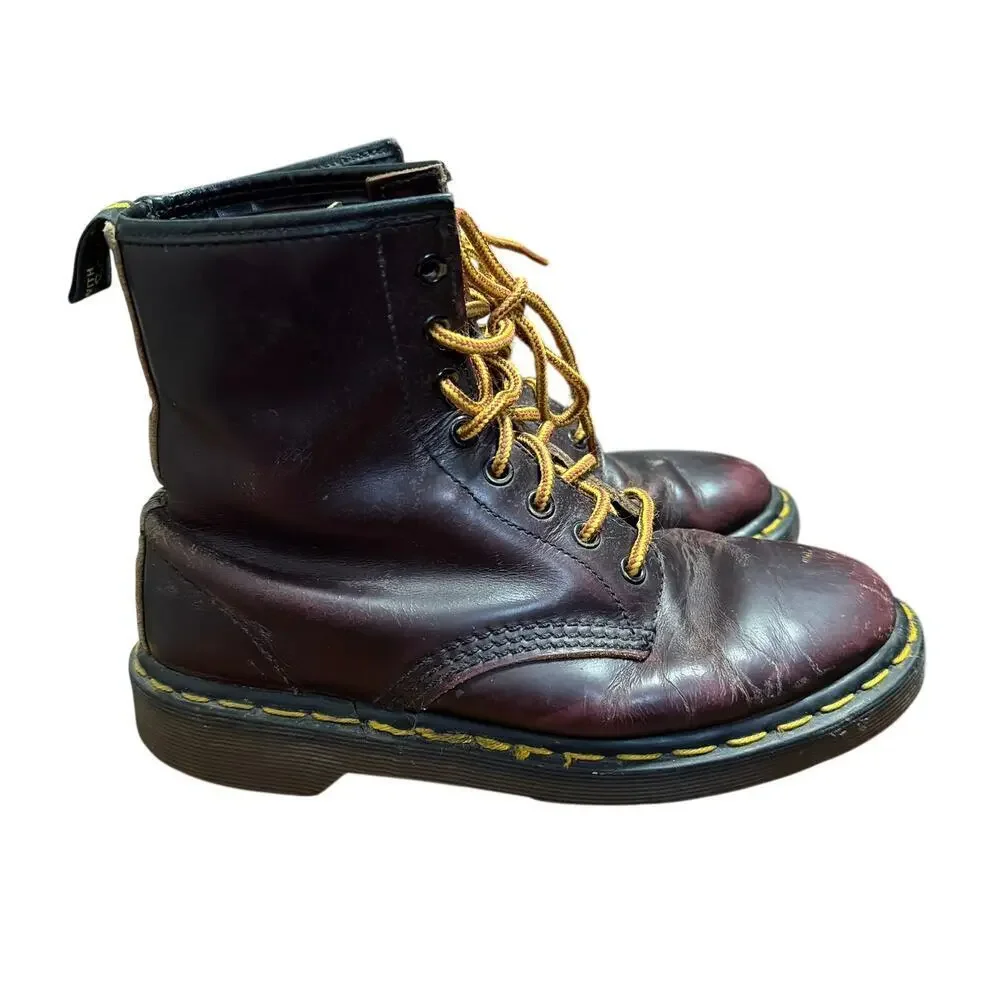 Vintage Dr Martens Burgundy Red Distressed Leather Boots Size 5